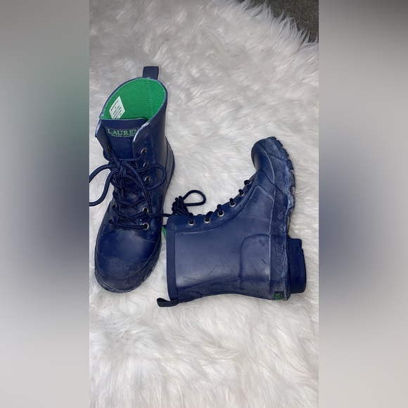 Womens Lauren Ralph Lauren Mikenna Short Lace Up Rain Boots - Blue Matte - Picture 3 of 9